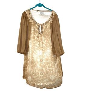 American glamour Badgley Mischka split sleeve beaded sheer lined top